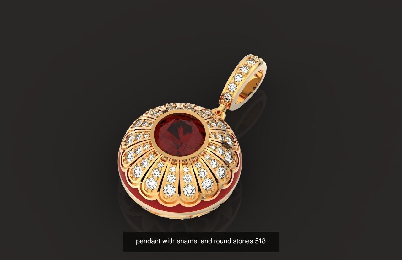 heavy set earrings ring and pendant with enamel and round stones 3D Model Collection_6