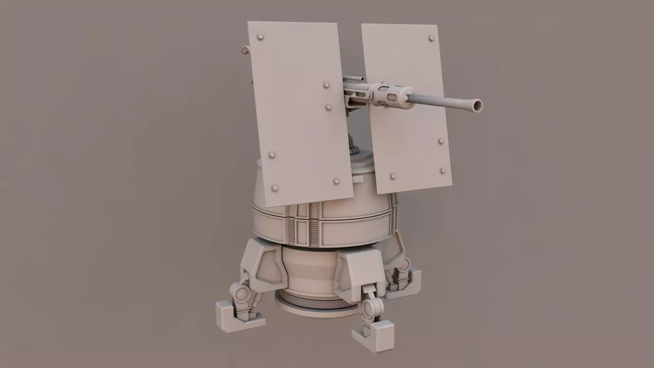 Turret machine gun high poly 3D model 3D model_0