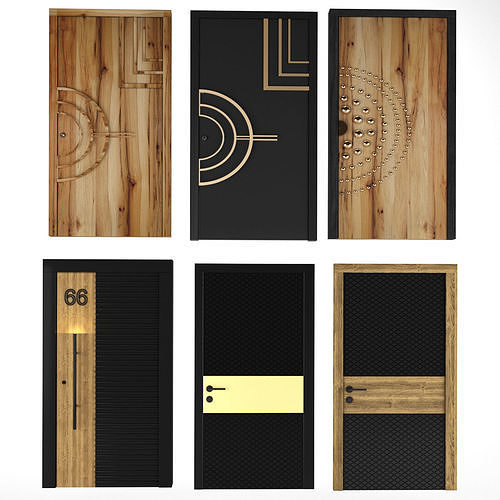 collection door wooden with brass hardware Low-poly 3D model