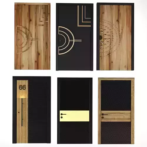 collection door wooden with brass hardware Low-poly 3D model