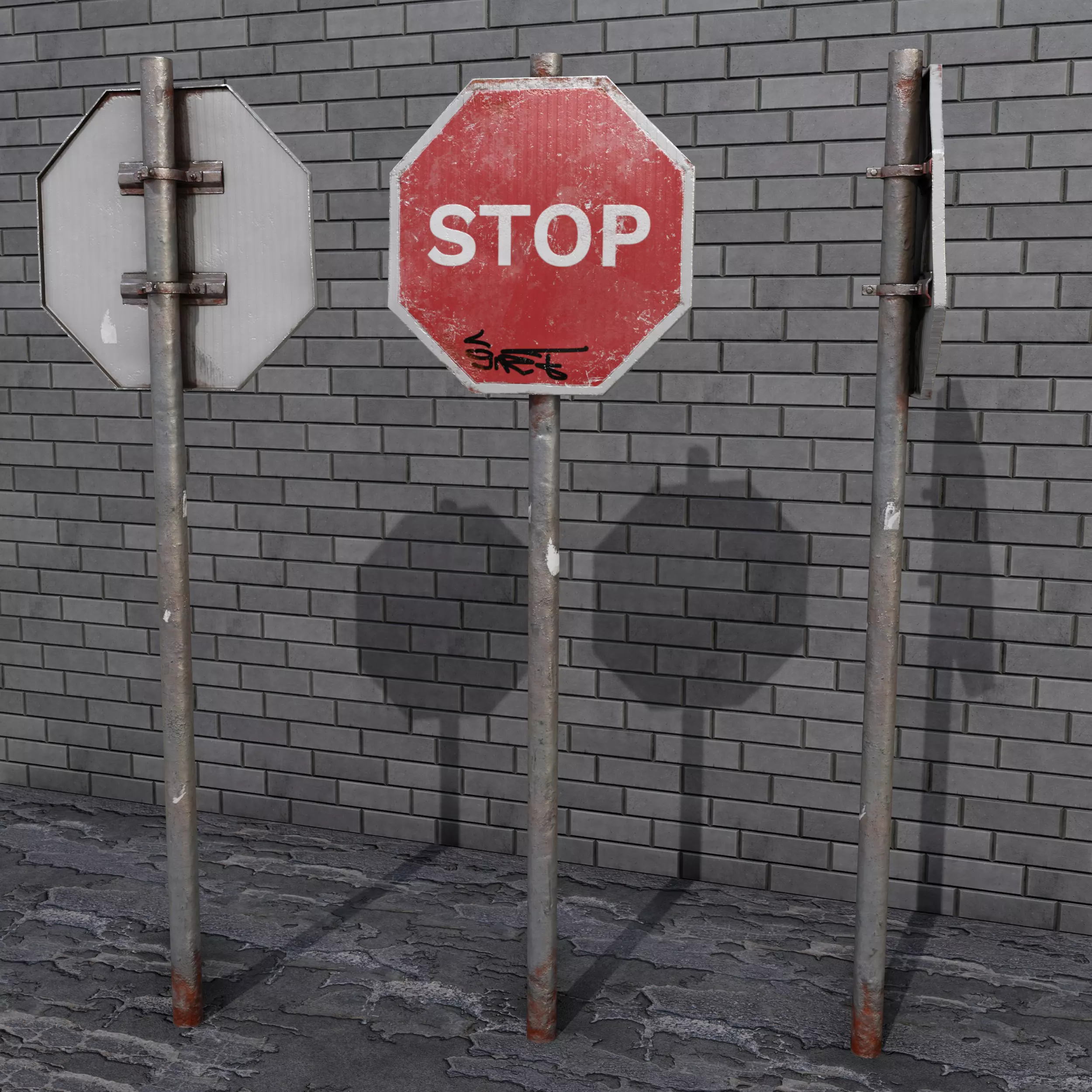 STOP Street Sign post-apocalyptic dirty painted rusty low poly Low-poly 3D model_0