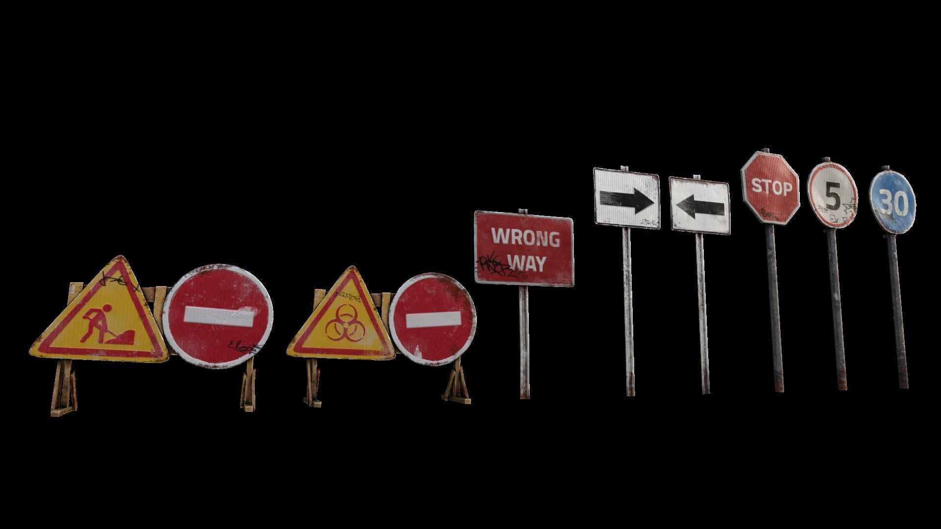 STOP Street Sign post-apocalyptic dirty painted rusty low poly Low-poly 3D model_5