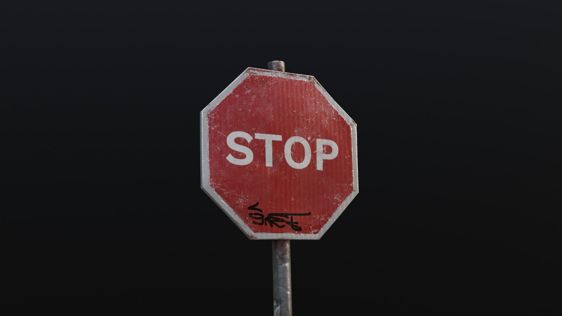 STOP Street Sign post-apocalyptic dirty painted rusty low poly Low-poly 3D model_4