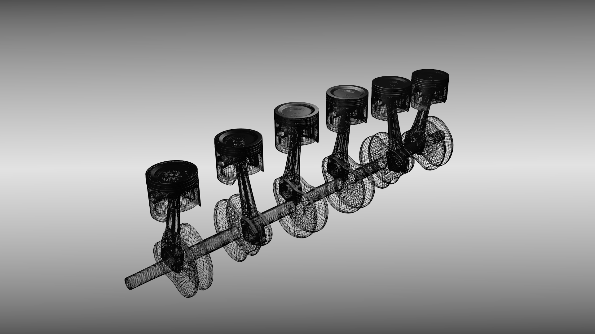 Animated six cylinder engine 3D model_8