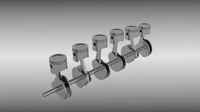 Animated six cylinder engine 3D model