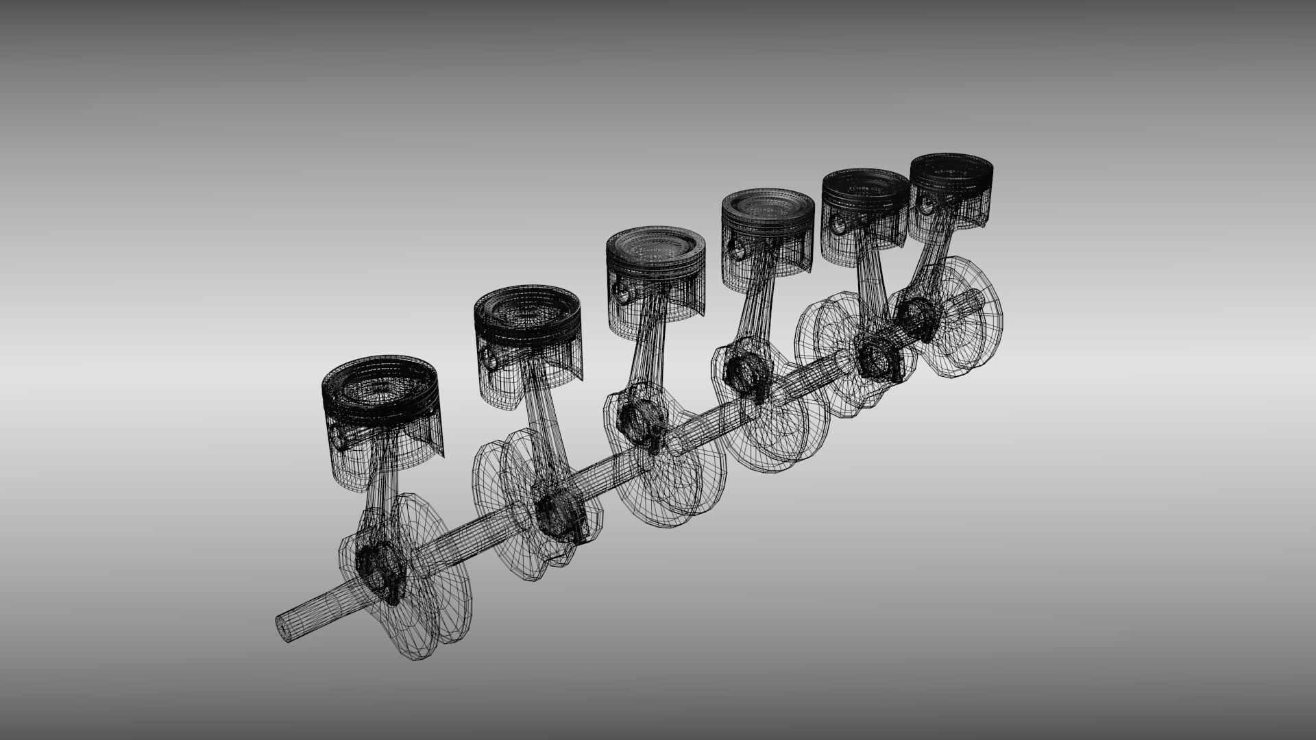 Animated six cylinder engine 3D model_10