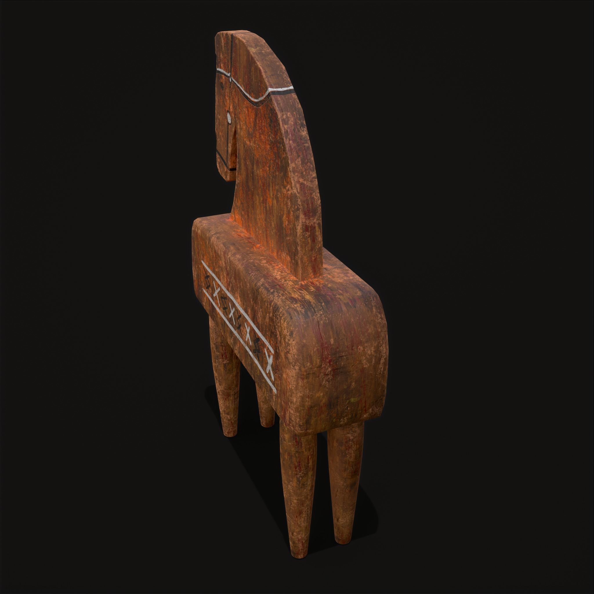 Rustic Hand Painted Toy Horse Low-poly 3D model_7