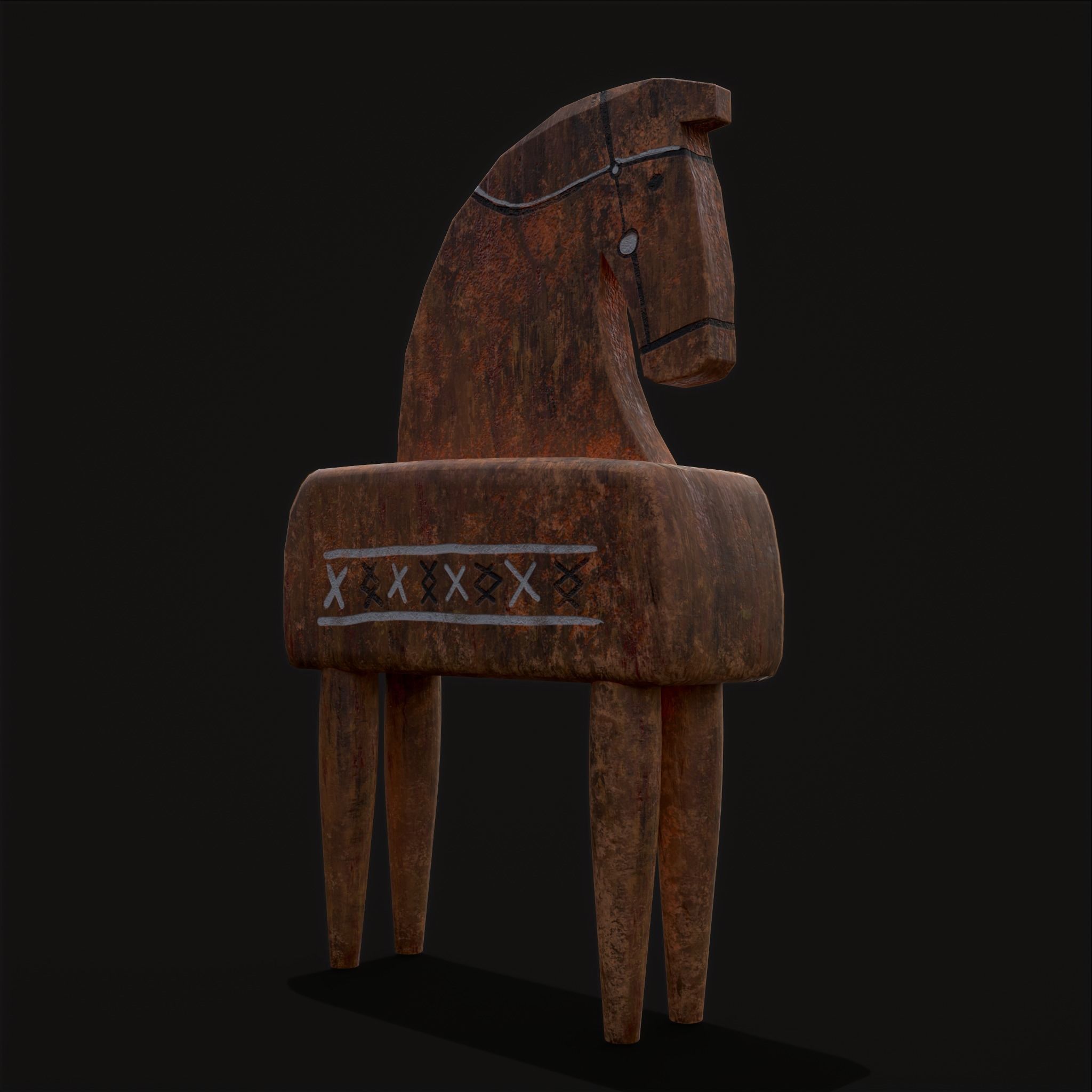Rustic Hand Painted Toy Horse Low-poly 3D model_3