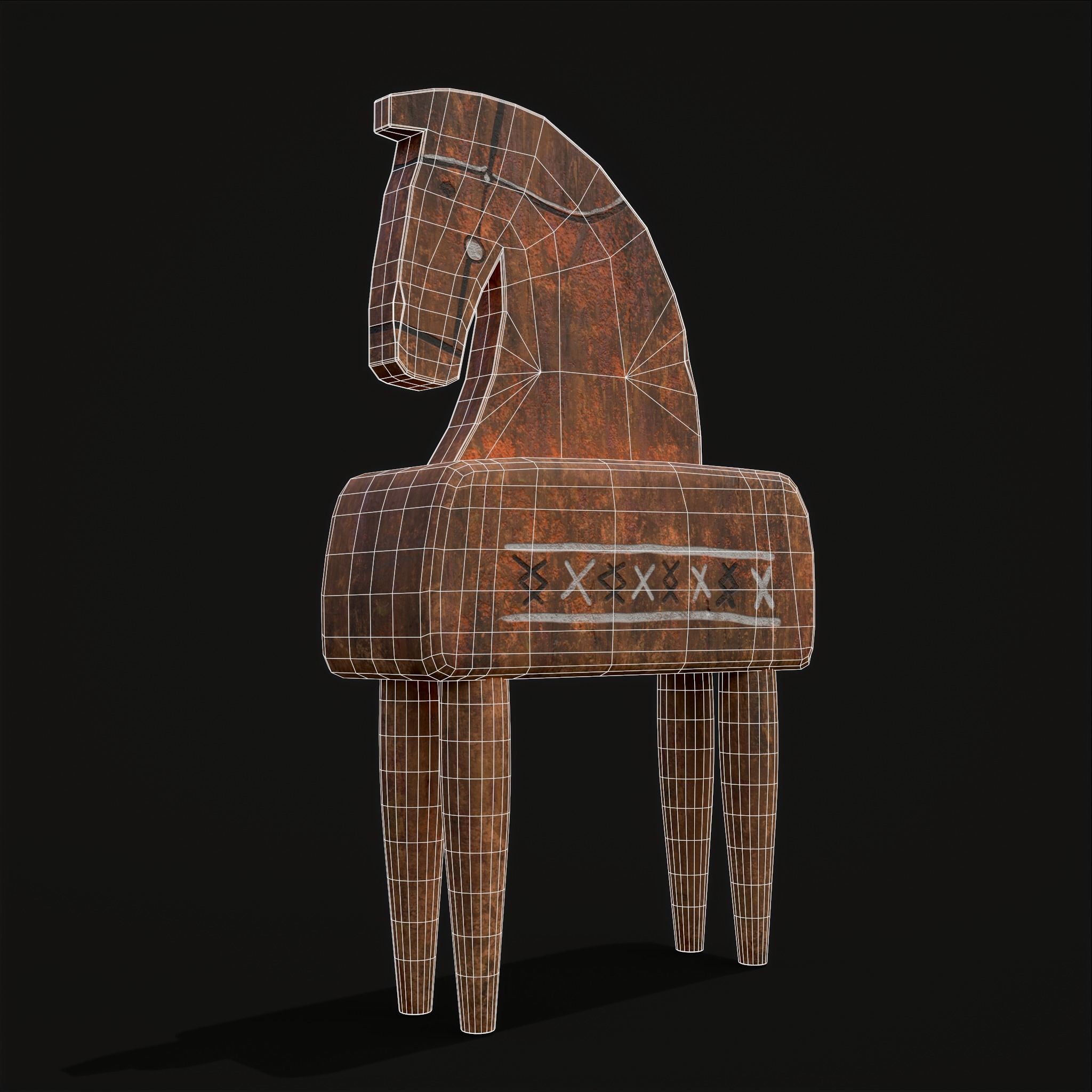 Rustic Hand Painted Toy Horse Low-poly 3D model_2