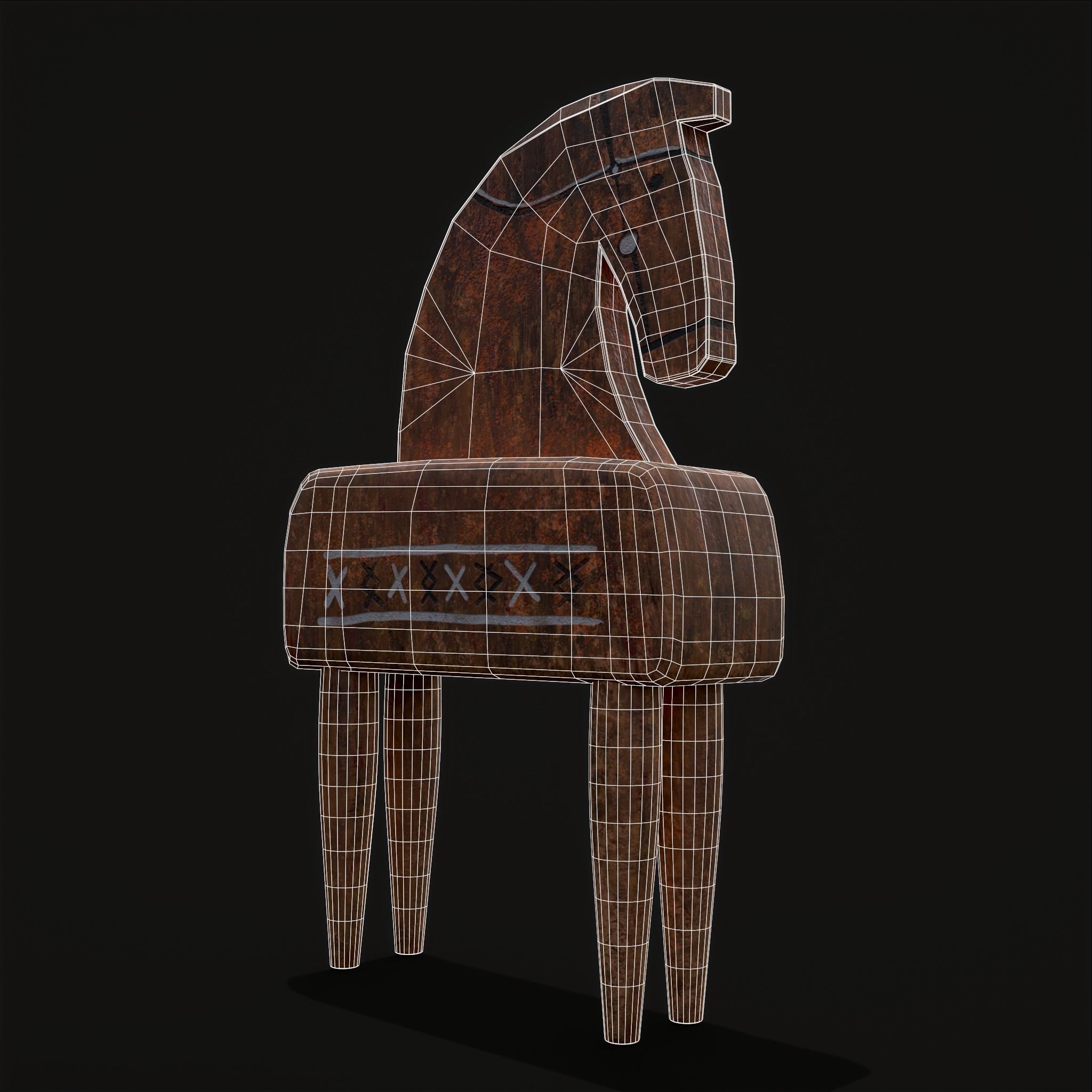 Rustic Hand Painted Toy Horse Low-poly 3D model_4