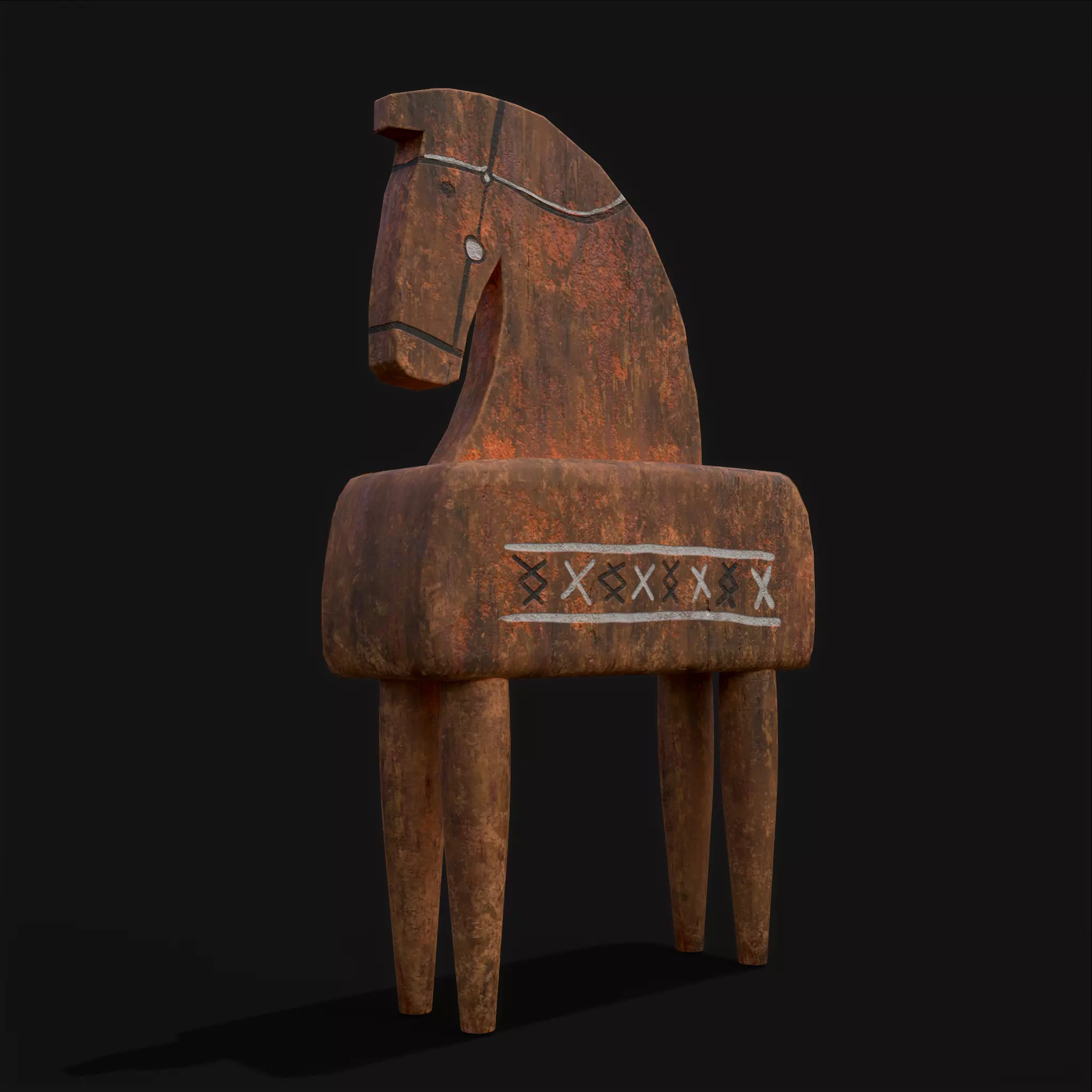 Rustic Hand Painted Toy Horse Low-poly 3D model_0