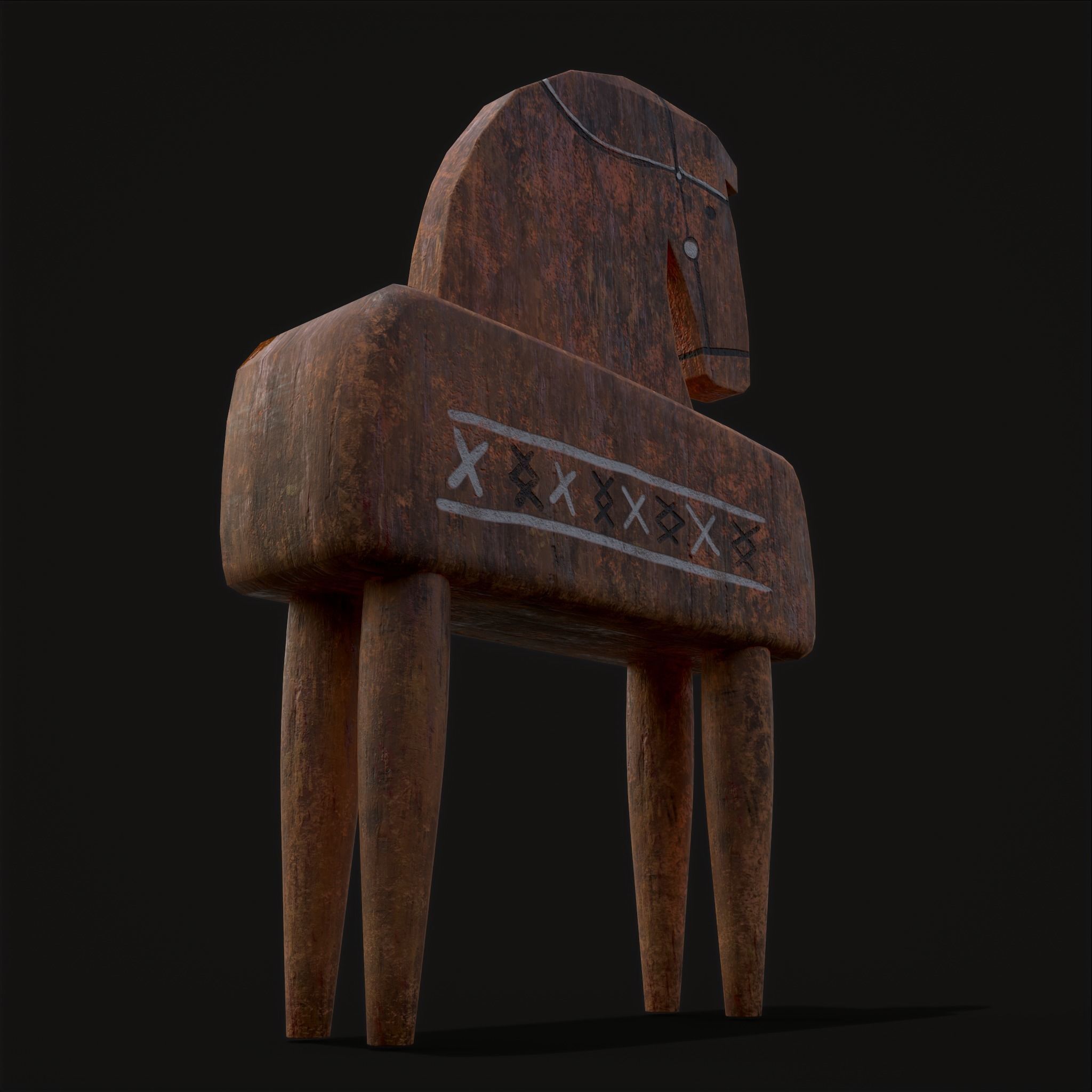 Rustic Hand Painted Toy Horse Low-poly 3D model_9