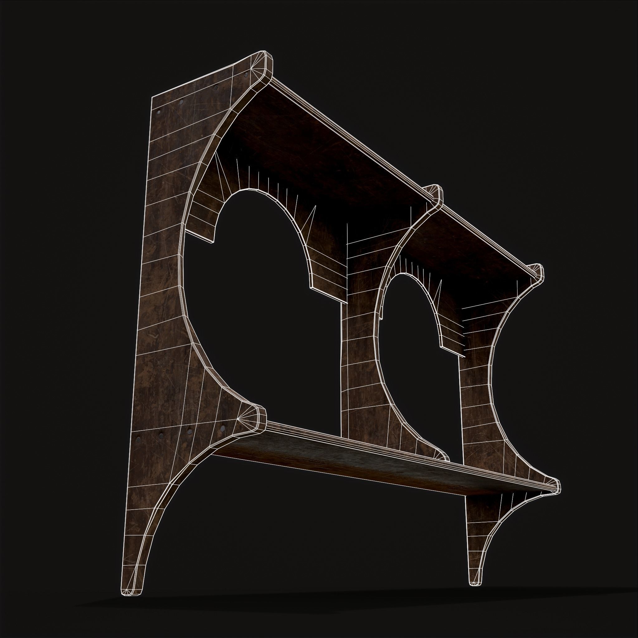 Rustic Wooden Wall Mounted Shelf  Low-poly 3D model_12