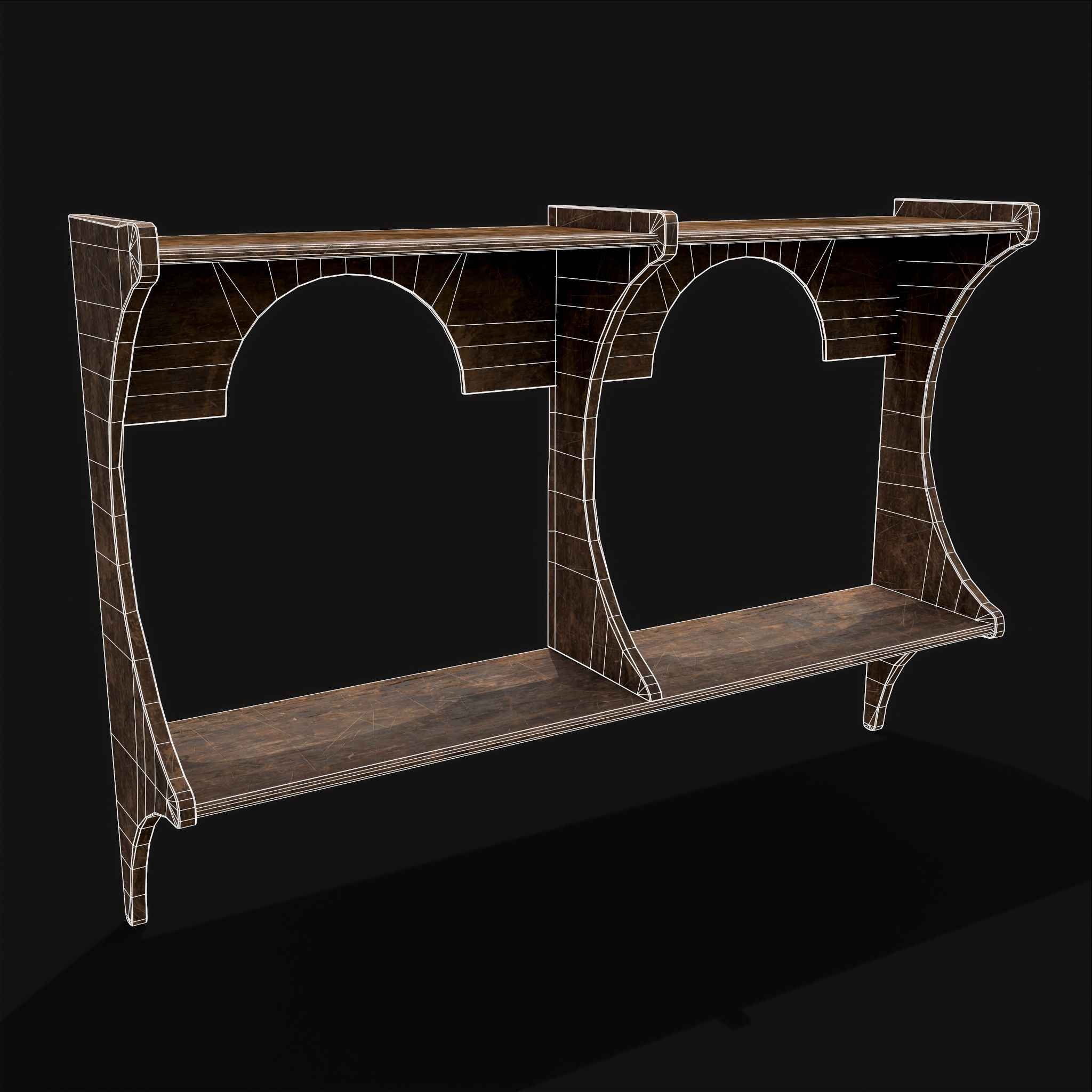 Rustic Wooden Wall Mounted Shelf  Low-poly 3D model_20