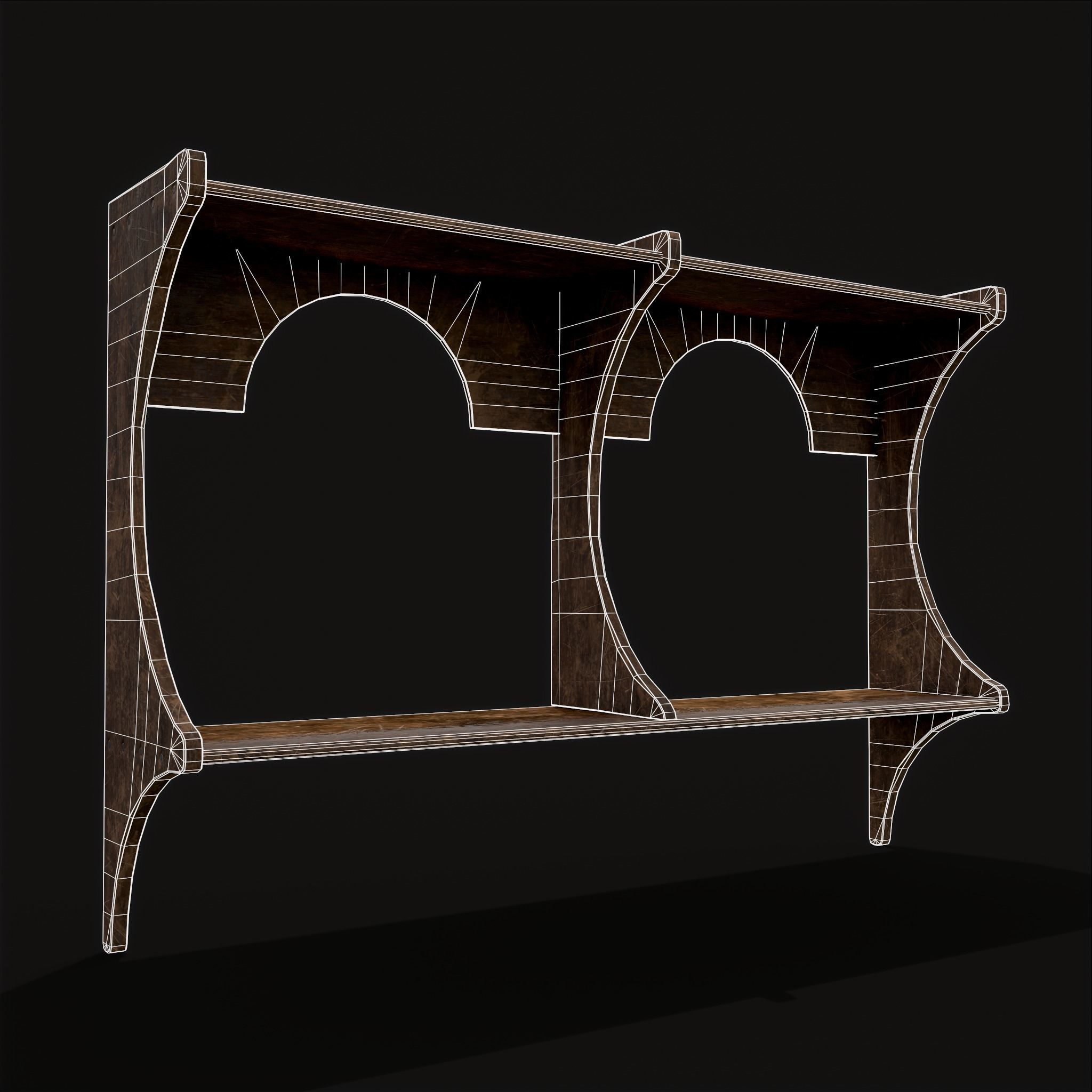 Rustic Wooden Wall Mounted Shelf  Low-poly 3D model_2