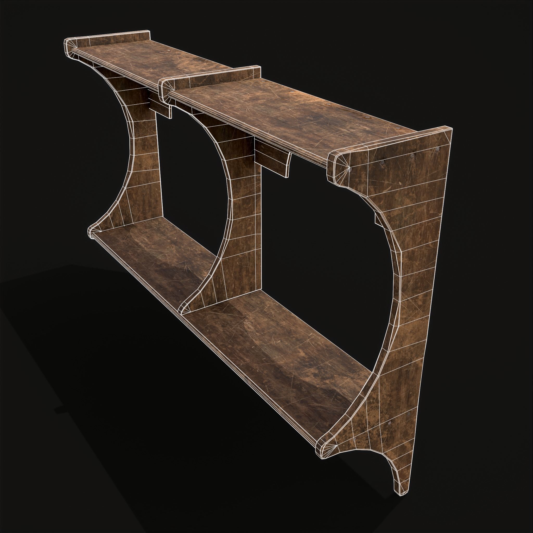 Rustic Wooden Wall Mounted Shelf  Low-poly 3D model_4
