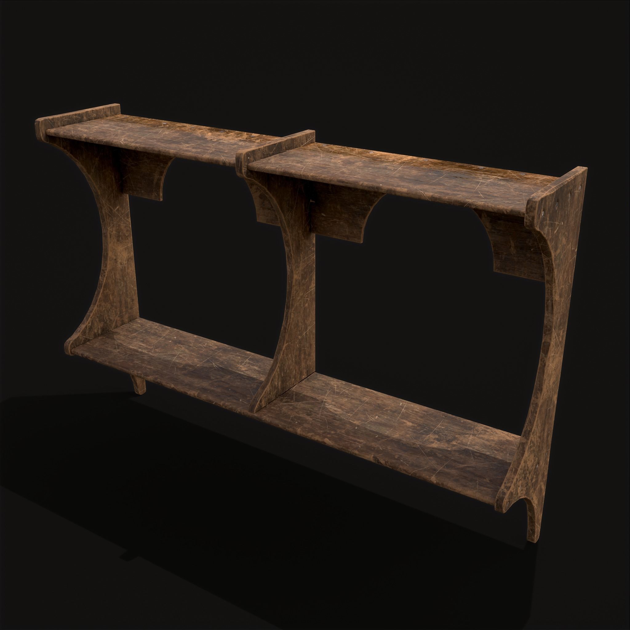 Rustic Wooden Wall Mounted Shelf  Low-poly 3D model_17