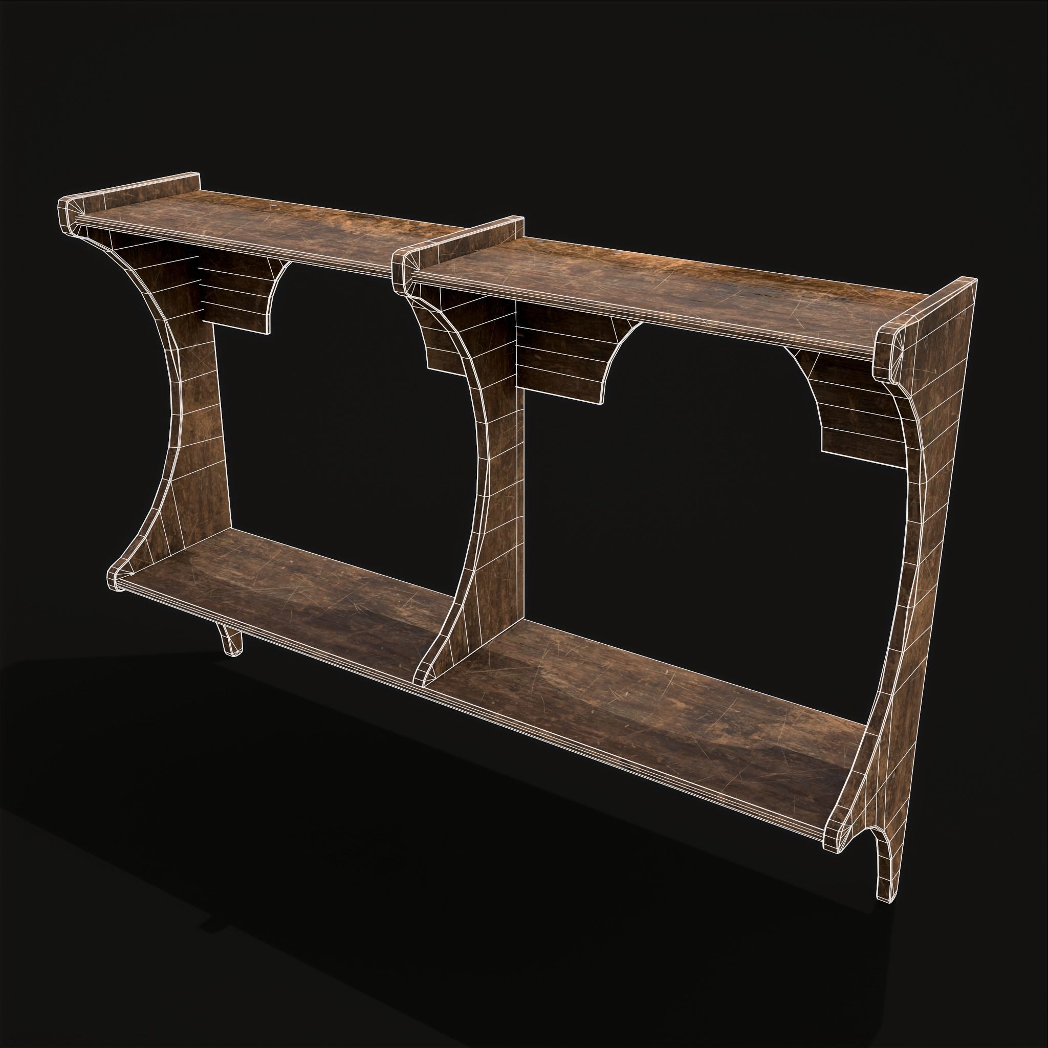 Rustic Wooden Wall Mounted Shelf  Low-poly 3D model_18