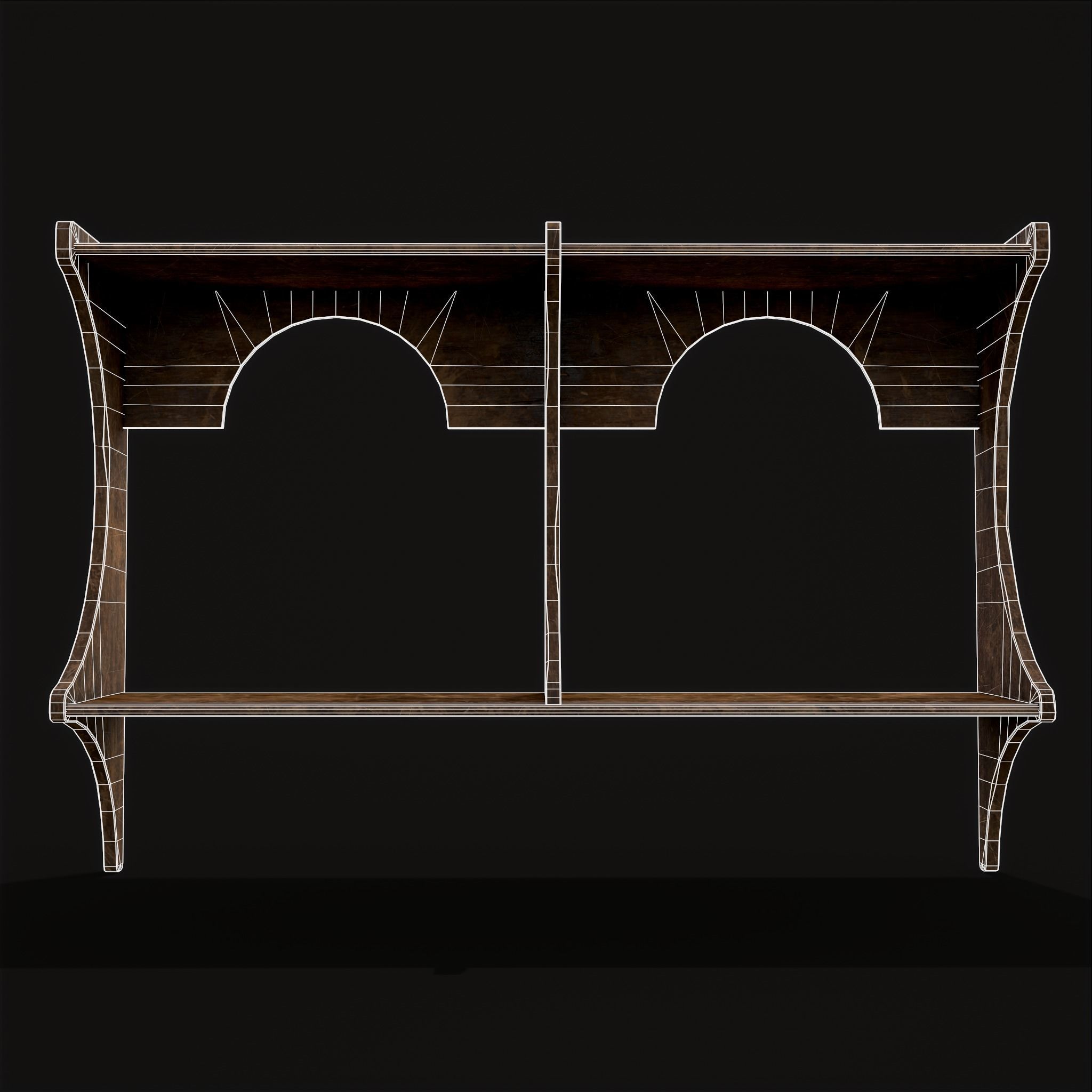 Rustic Wooden Wall Mounted Shelf  Low-poly 3D model_16