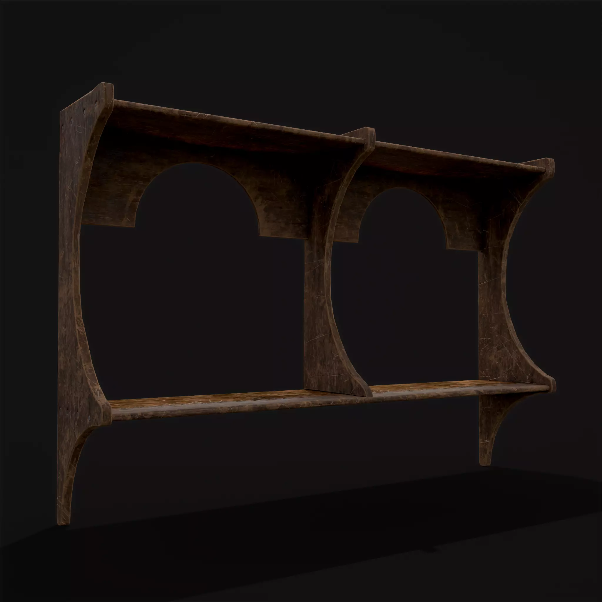Rustic Wooden Wall Mounted Shelf  Low-poly 3D model_0