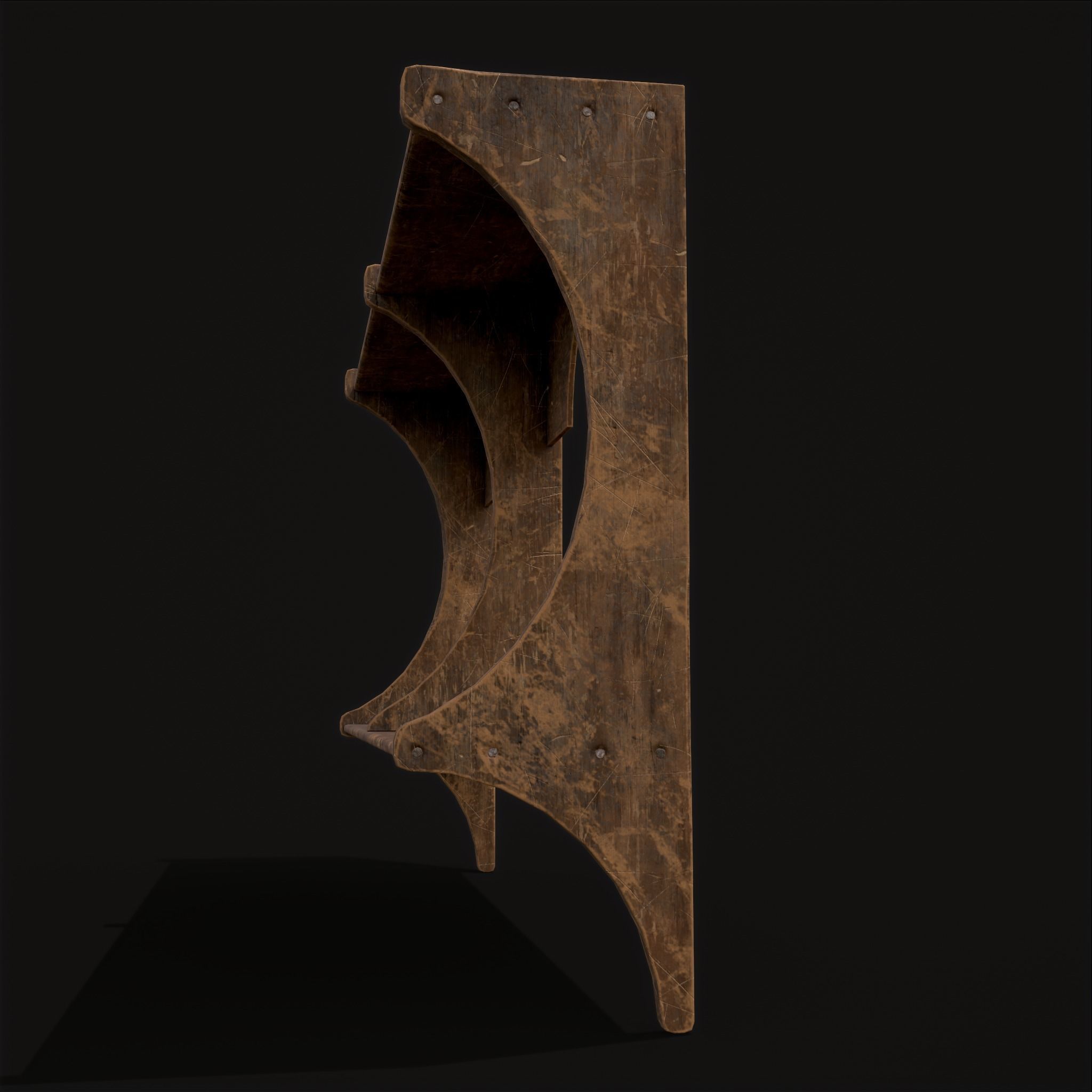 Rustic Wooden Wall Mounted Shelf  Low-poly 3D model_9