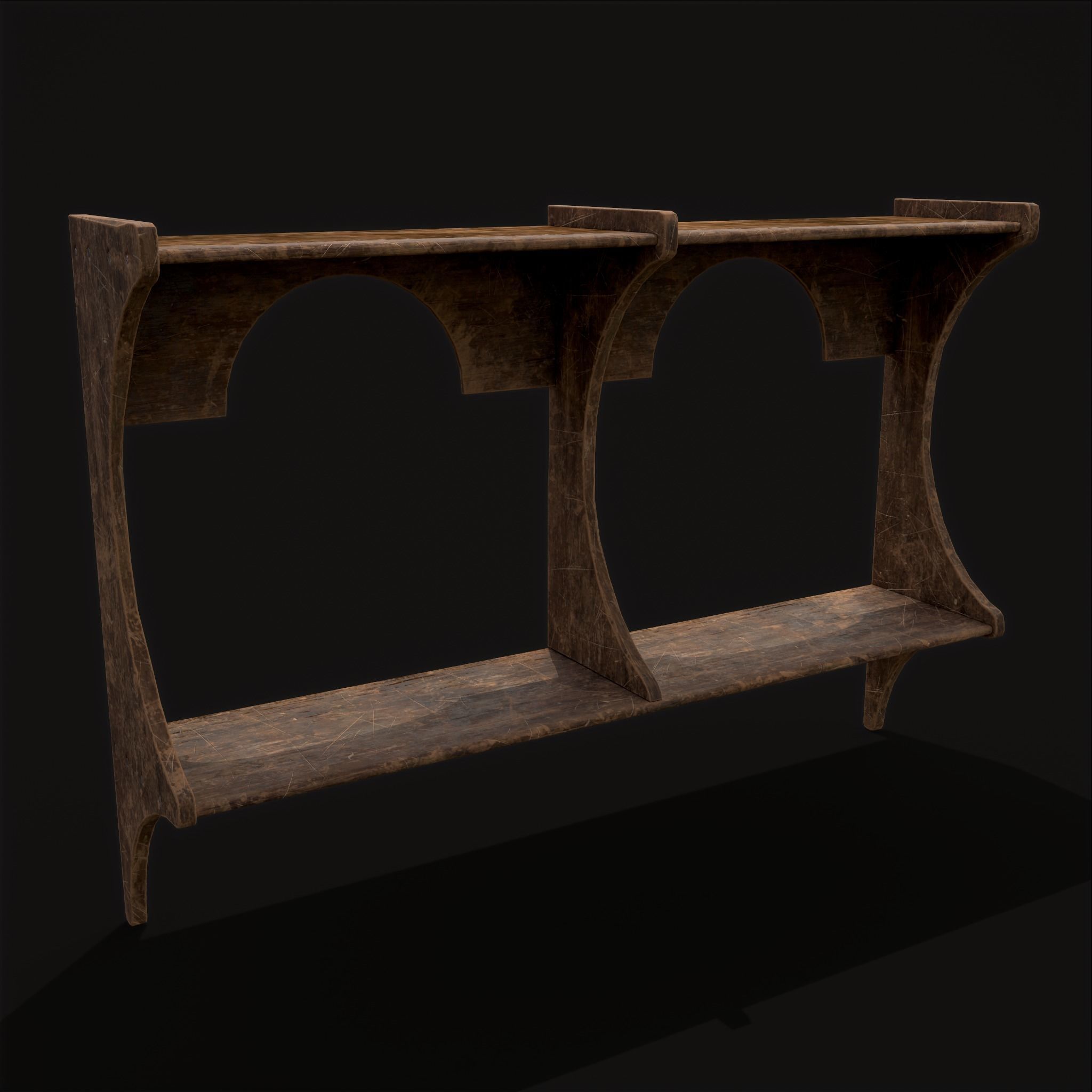 Rustic Wooden Wall Mounted Shelf  Low-poly 3D model_19