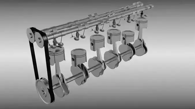 Animated six cylinder engine 3D model