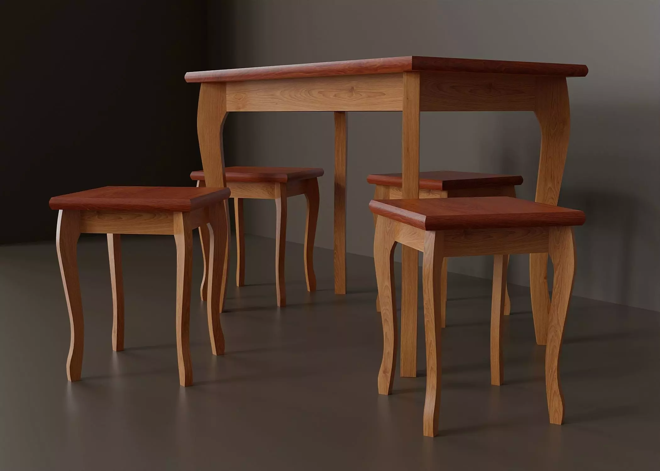 Simple set of kitchen furniture Low-poly 3D model_0