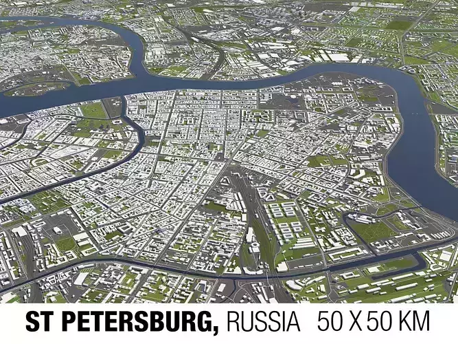 Saint Petersburg Russia 50x50km 3D City Map 3D model