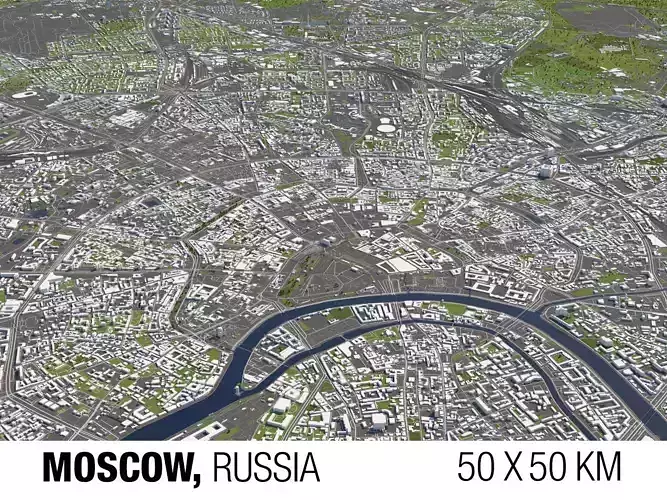 Moscow Russia 50x50km 3D City Map 3D model