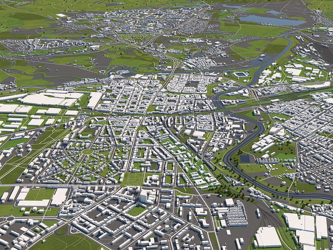 Pilsen Czech Republic 50x50km 3D City Map 3D model 2