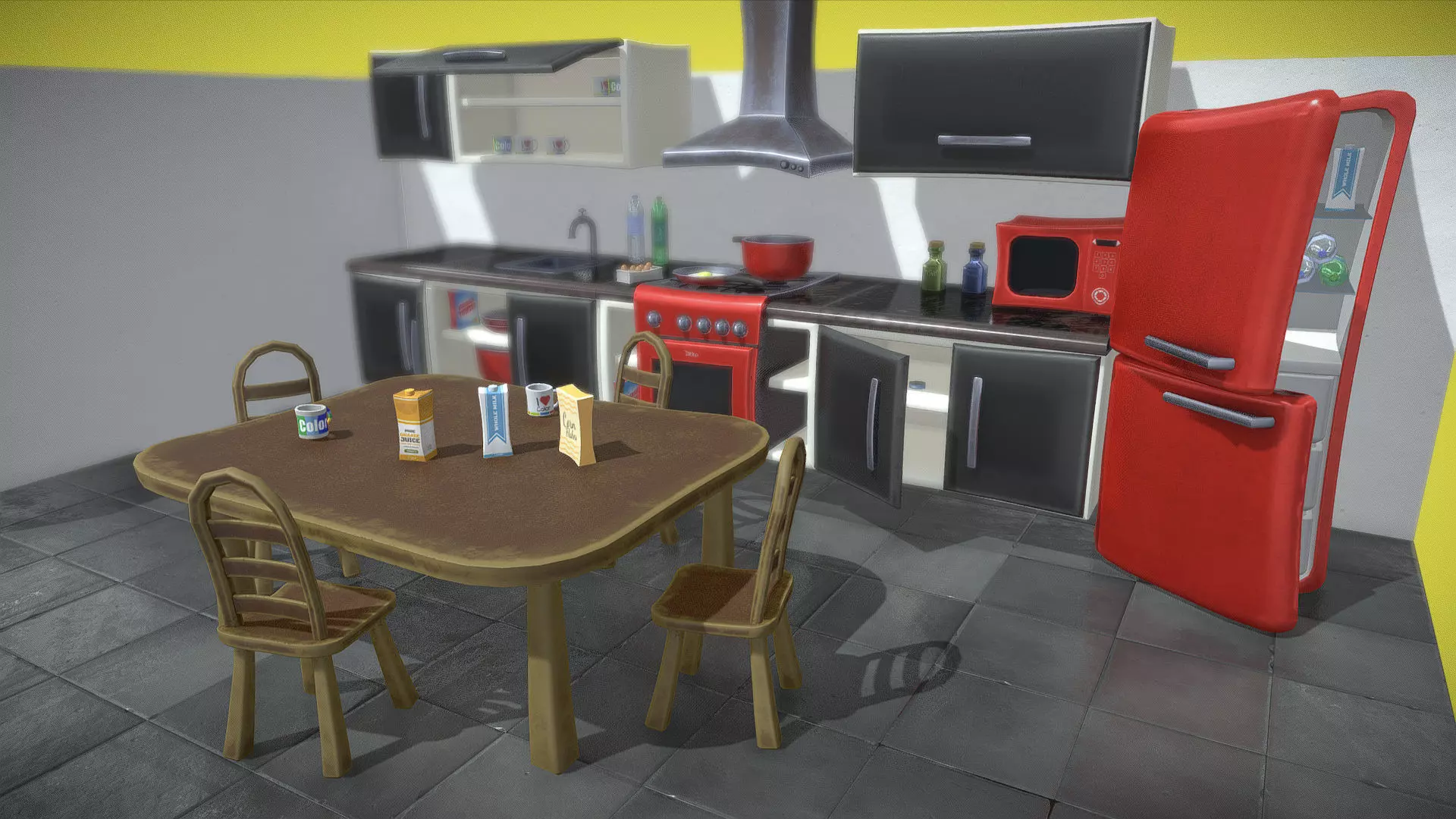Stylized Kitchen Furniture Low-poly 3D model_0