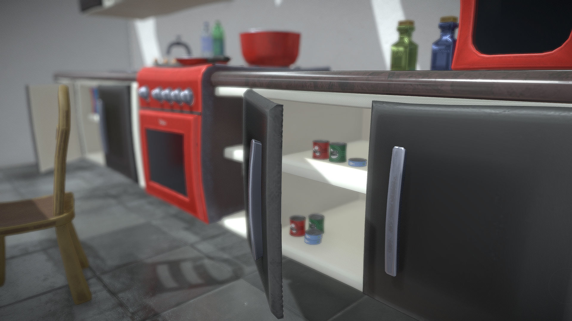 Stylized Kitchen Furniture Low-poly 3D model_7