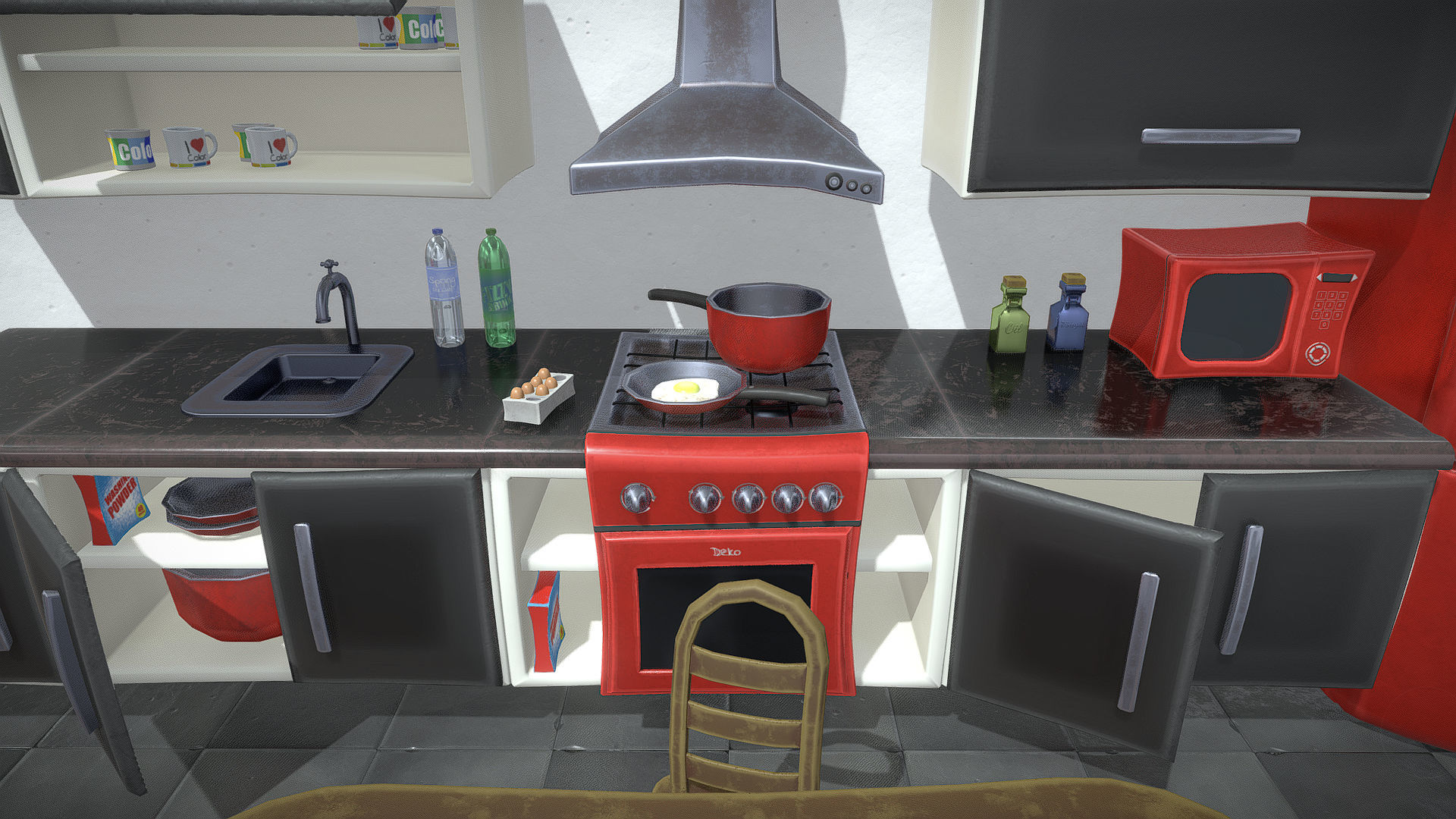 Stylized Kitchen Furniture Low-poly 3D model_5