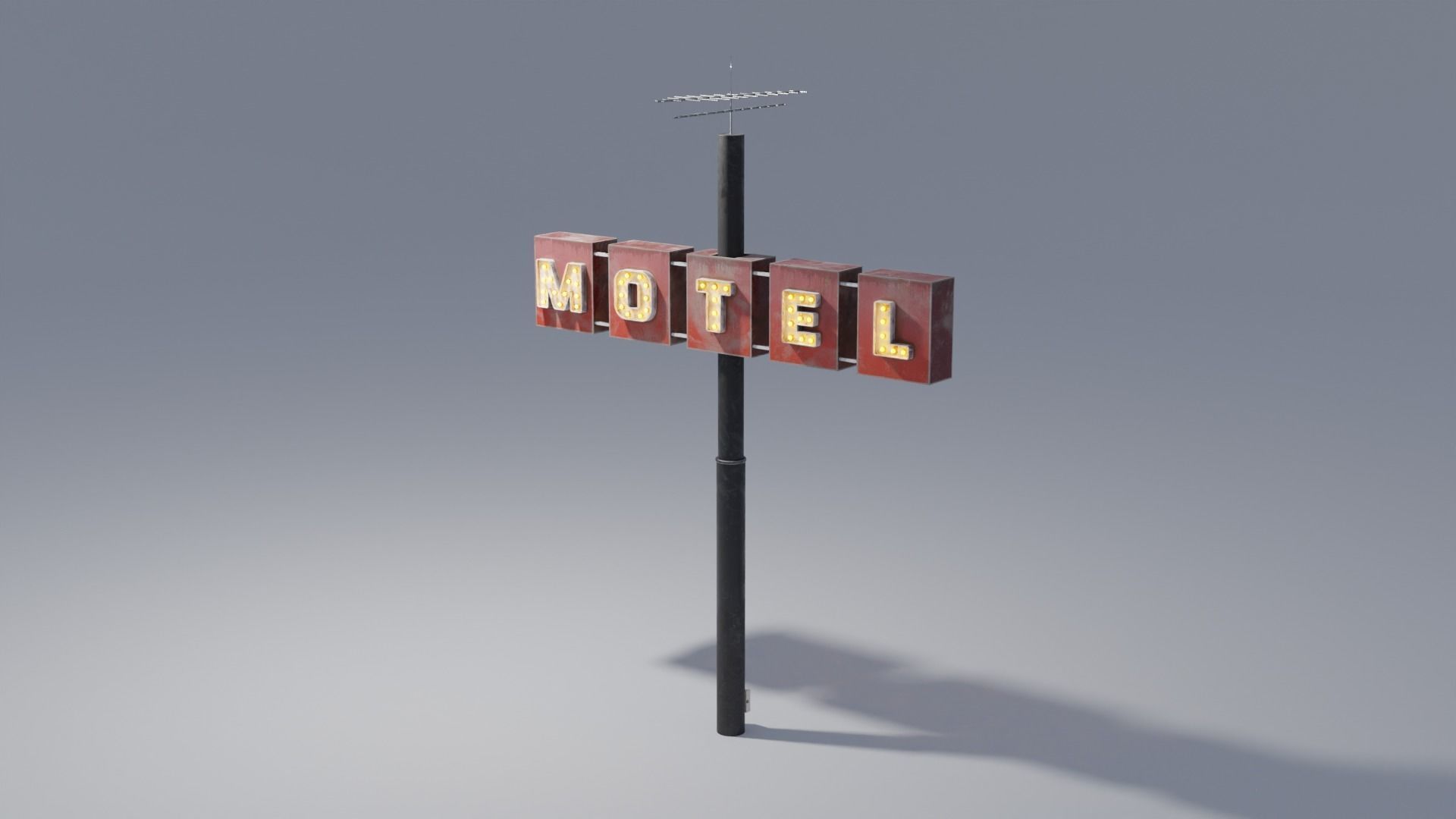Large Retro Motel Sign with Antenna 4K 3D model_2