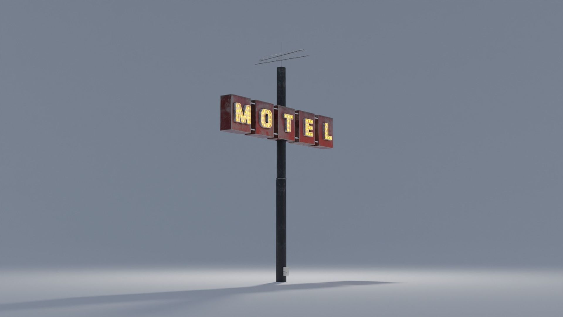 Large Retro Motel Sign with Antenna 4K 3D model_9