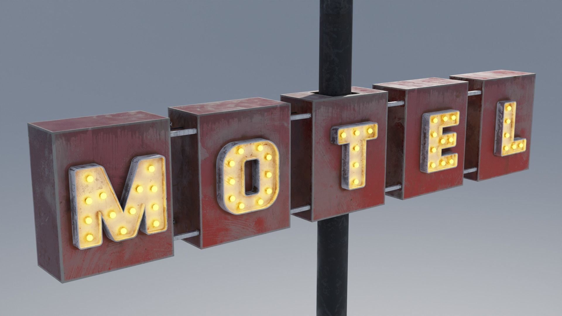 Large Retro Motel Sign with Antenna 4K 3D model_6