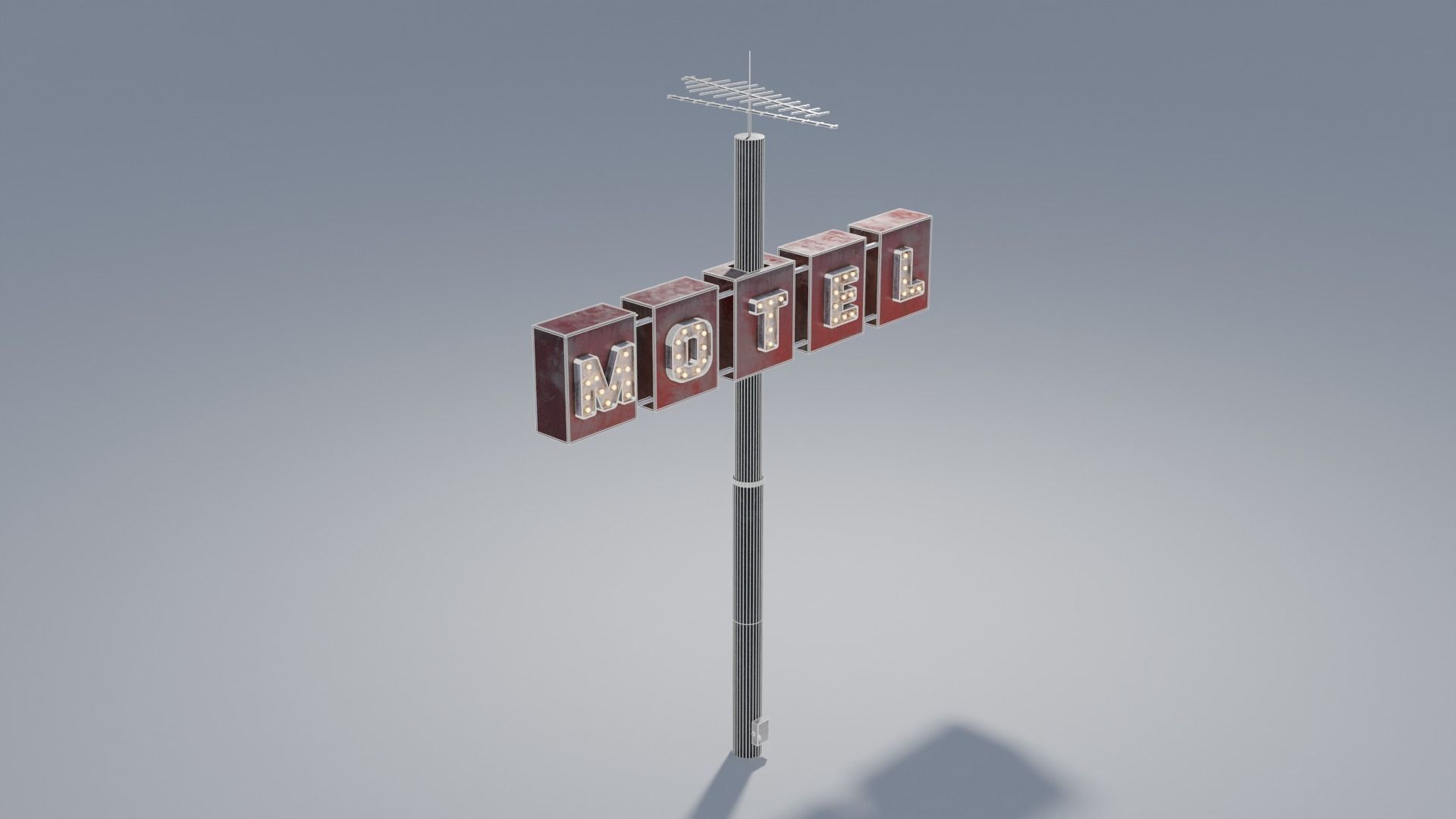 Large Retro Motel Sign with Antenna 4K 3D model_4