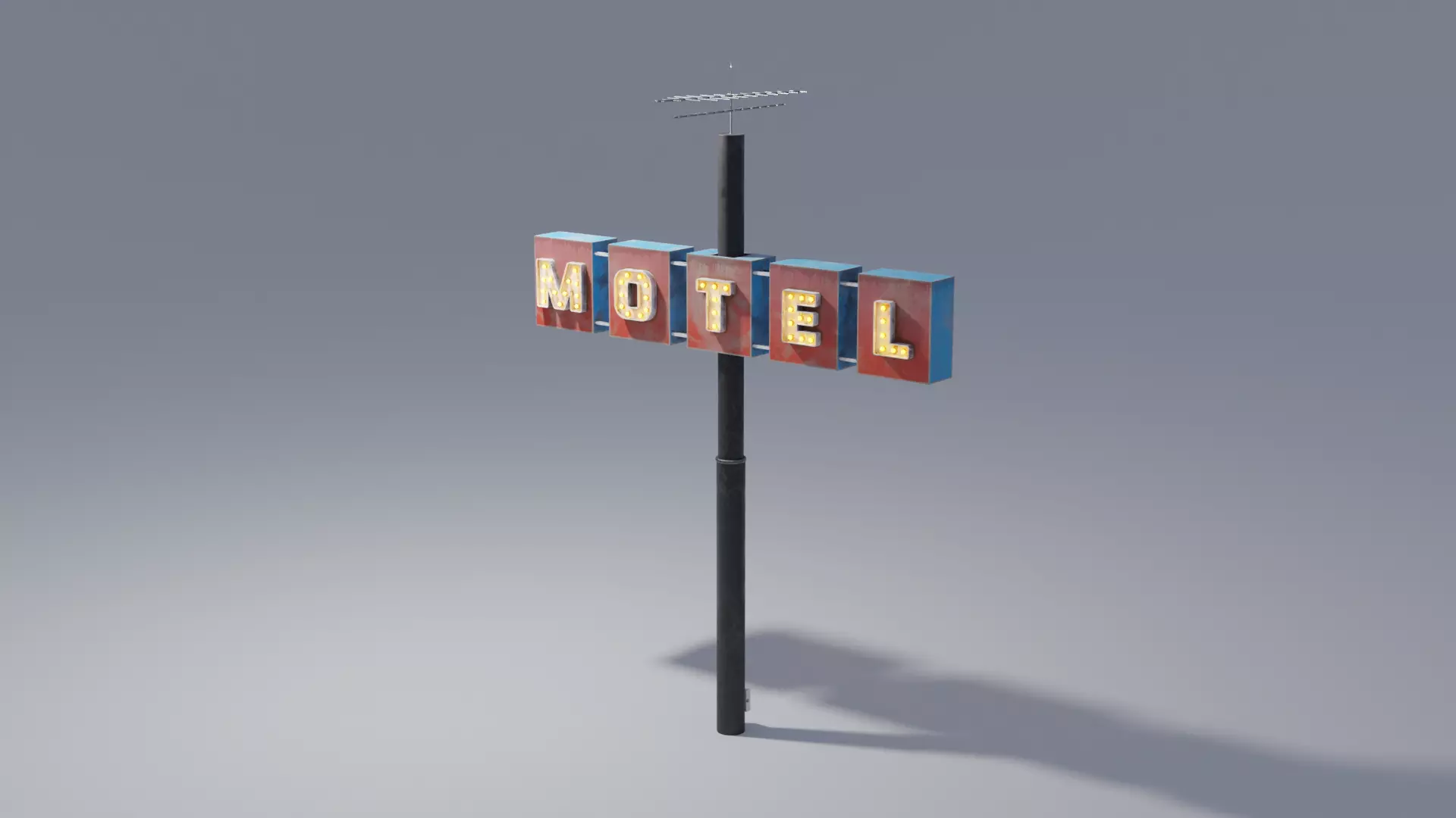 Large Retro Motel Sign with Antenna 4K 3D model_0