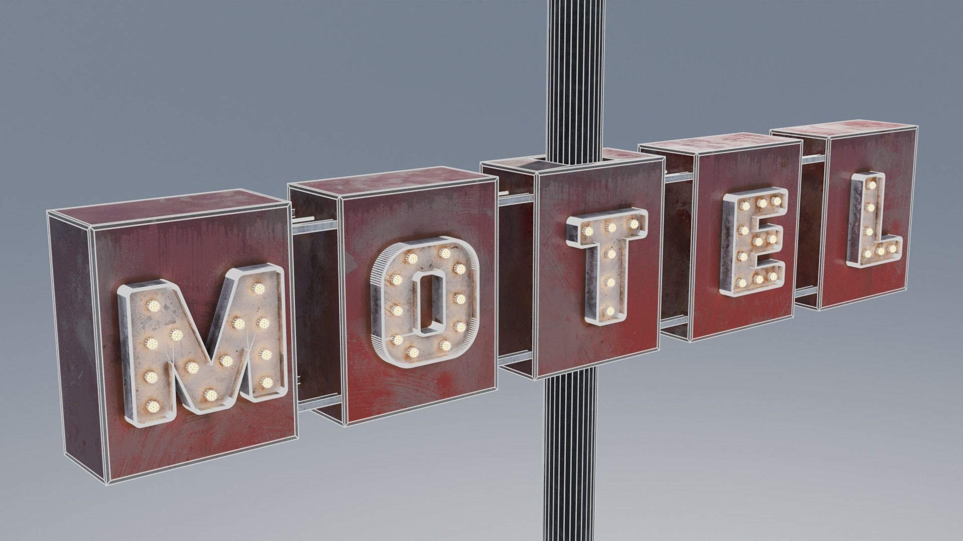 Large Retro Motel Sign with Antenna 4K 3D model_7