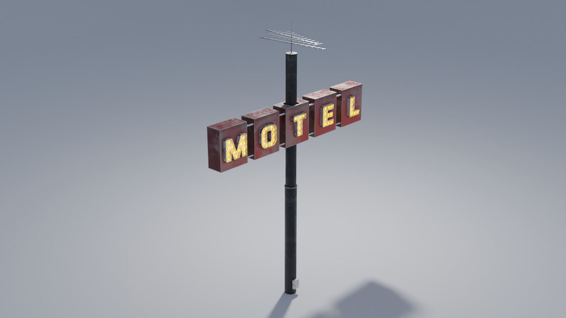 Large Retro Motel Sign with Antenna 4K 3D model_3