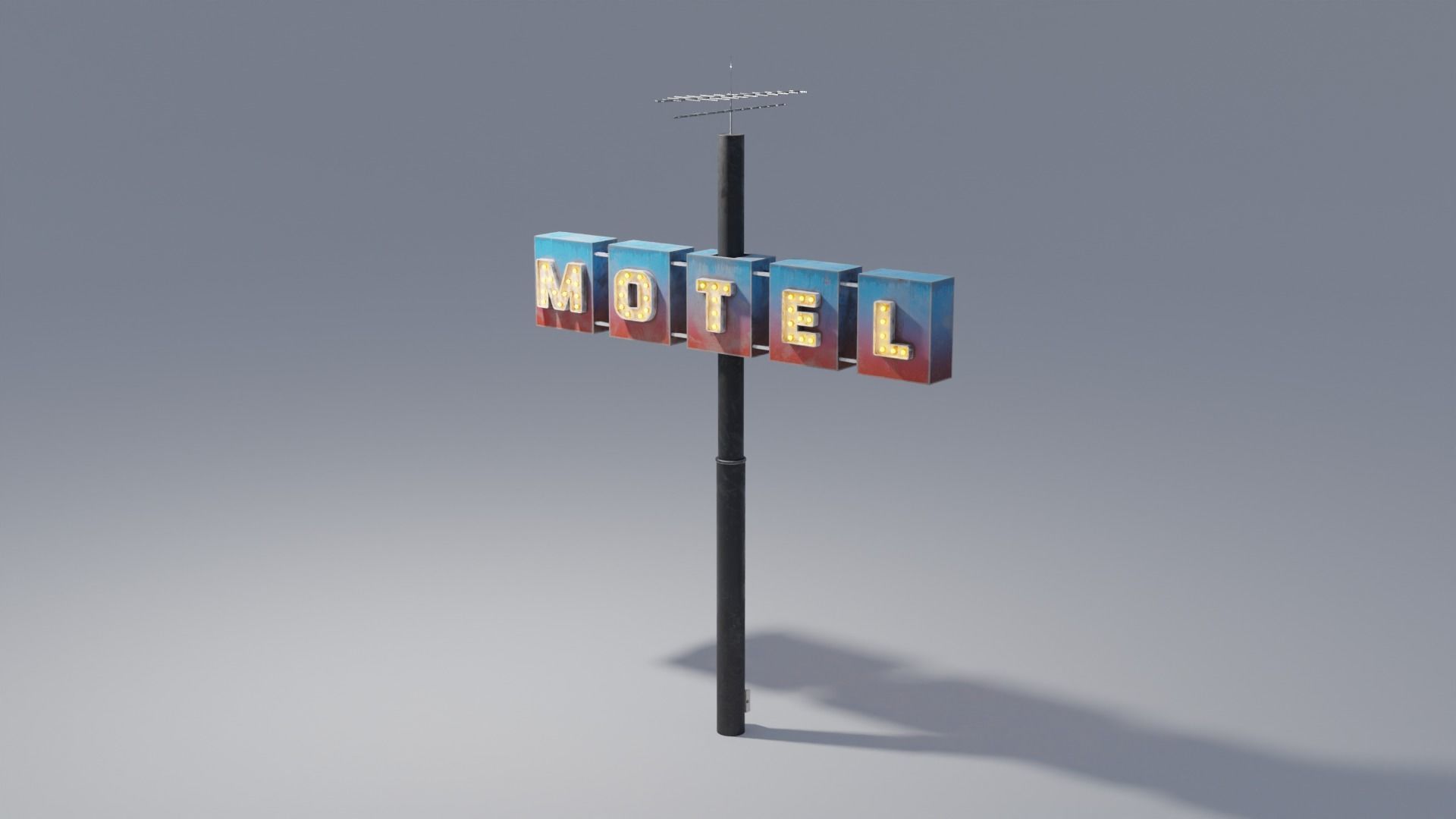 Large Retro Motel Sign with Antenna 4K 3D model_1