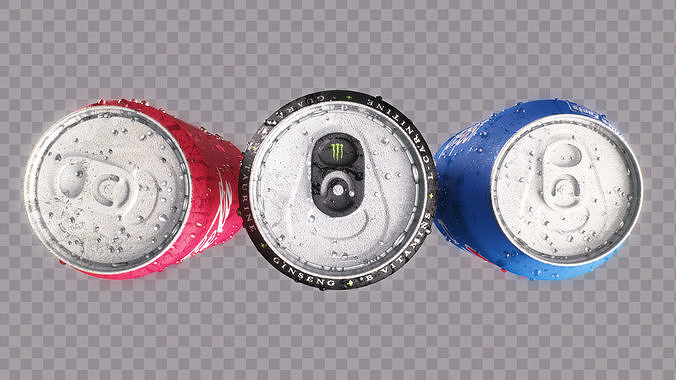 Soda Cans of Monster Coke and Pepsi Low-poly 3D model 3