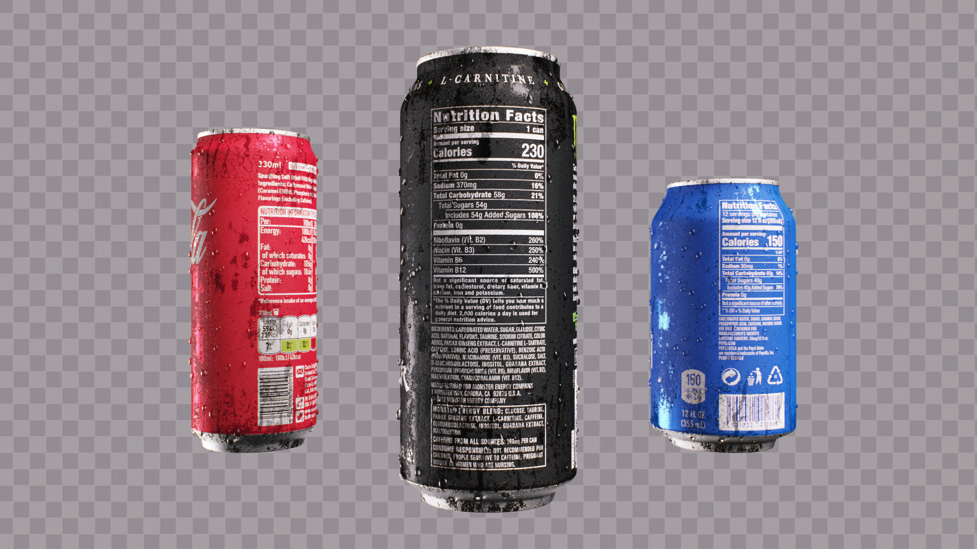Soda Cans of Monster Coke and Pepsi Low-poly 3D model_13