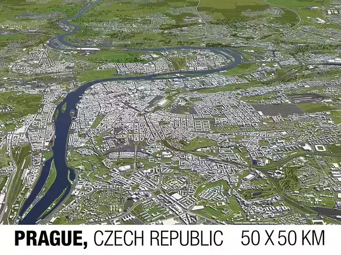 Prague Czech Republic 50x50km 3D City Map