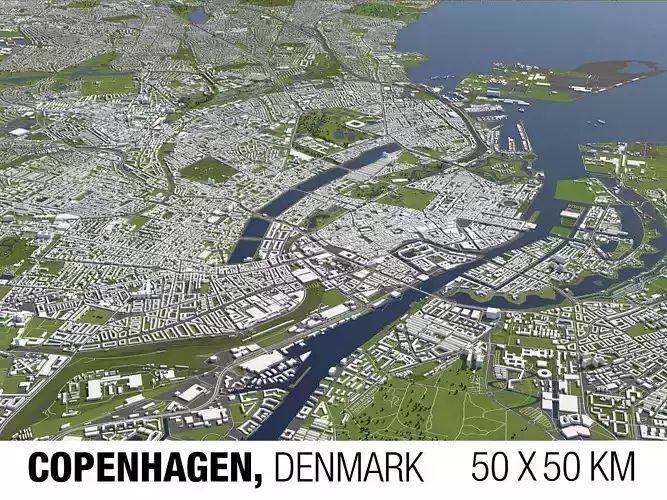 Copenhagen Denmark 50x50km 3D City Map 3D model