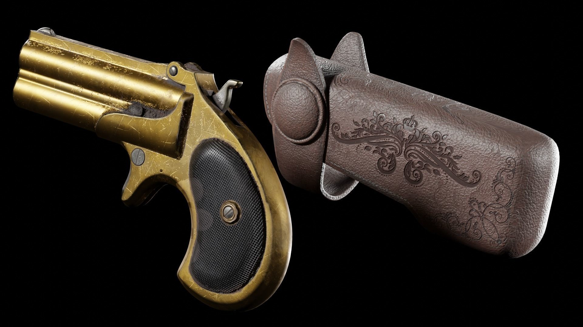 Ultra Low Poly Derringer Low-poly 3D model_5