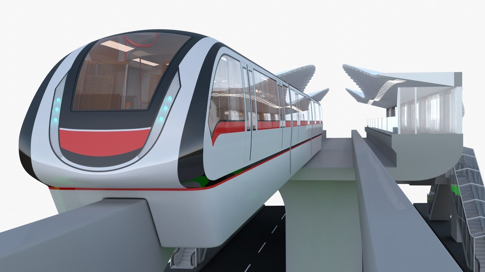 Monorail station with train 3D model_8