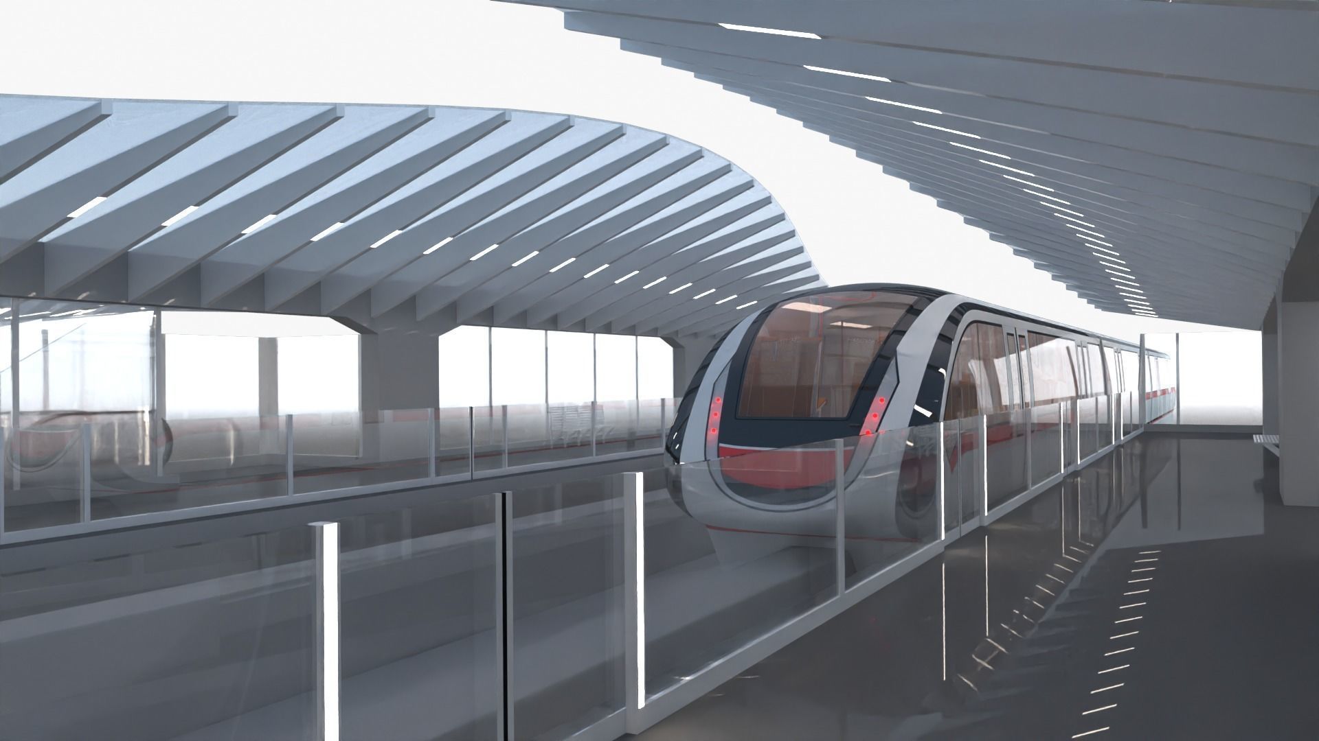 Monorail station with train 3D model_26