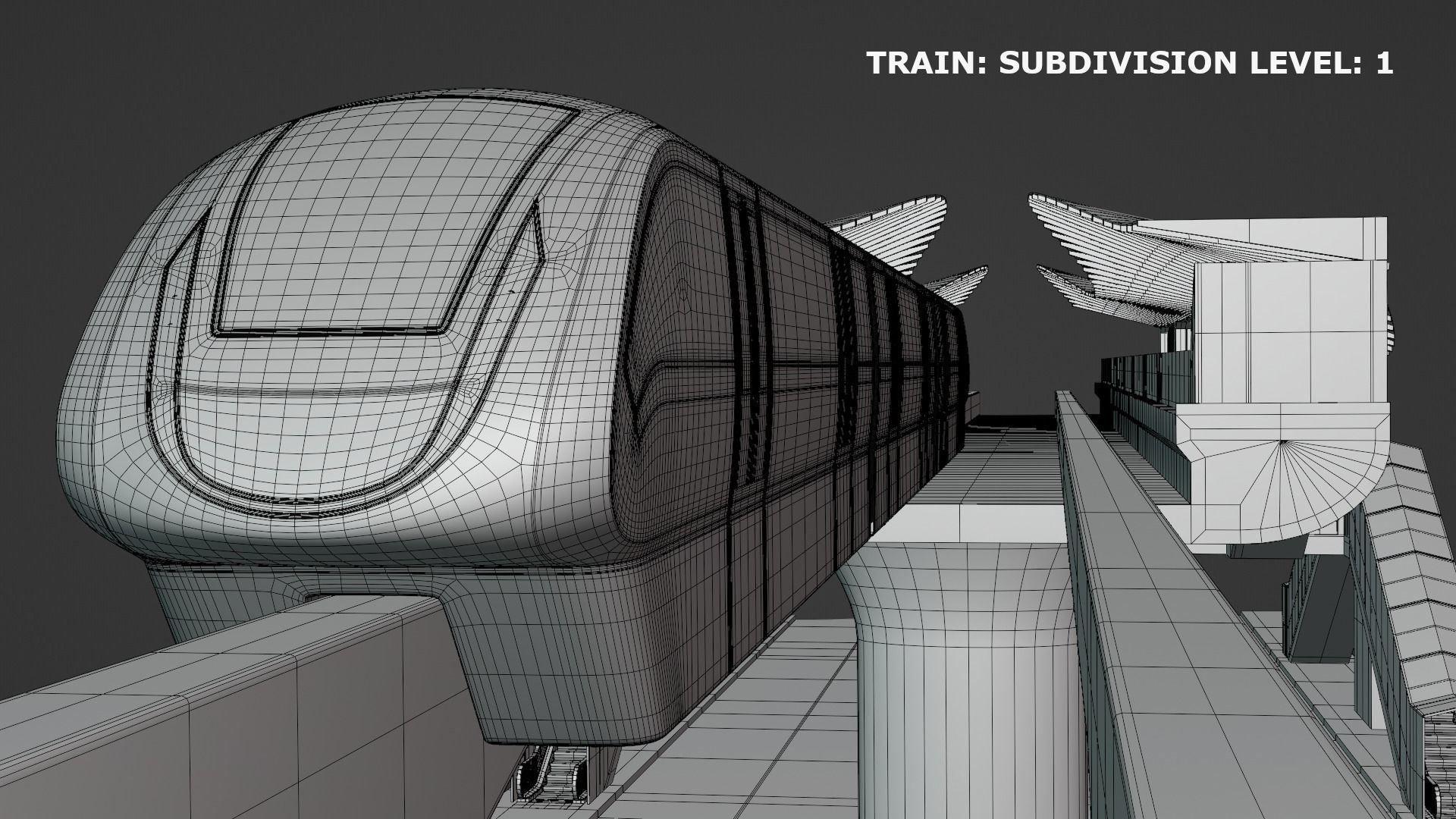 Monorail station with train 3D model_10